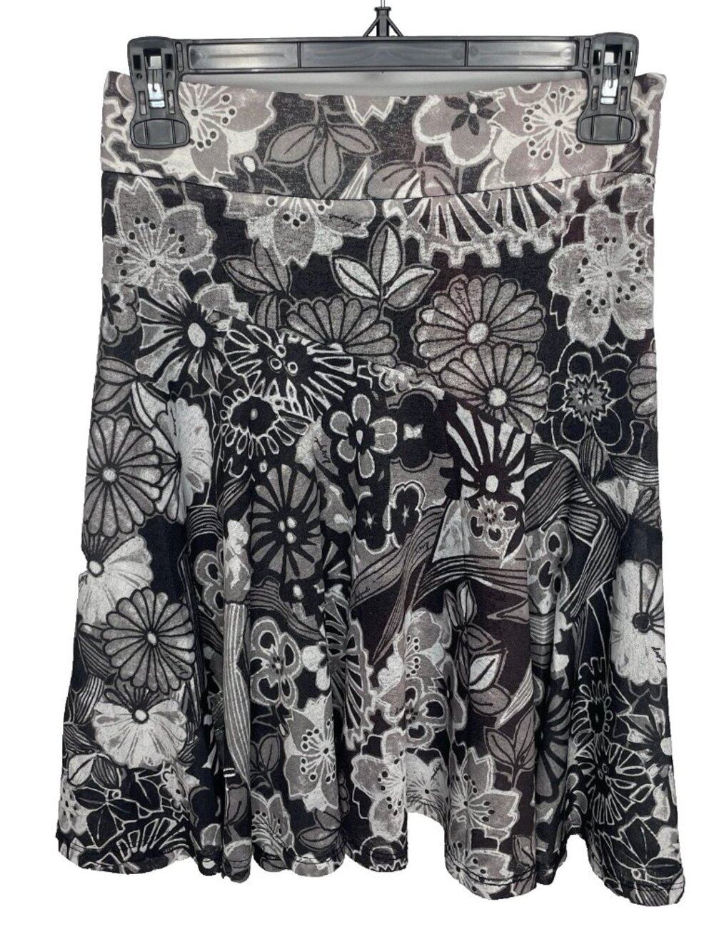 Desigual Y2K Skirt Size XS Brown Beige Shimmer Floral Jersey Embroidered A-line